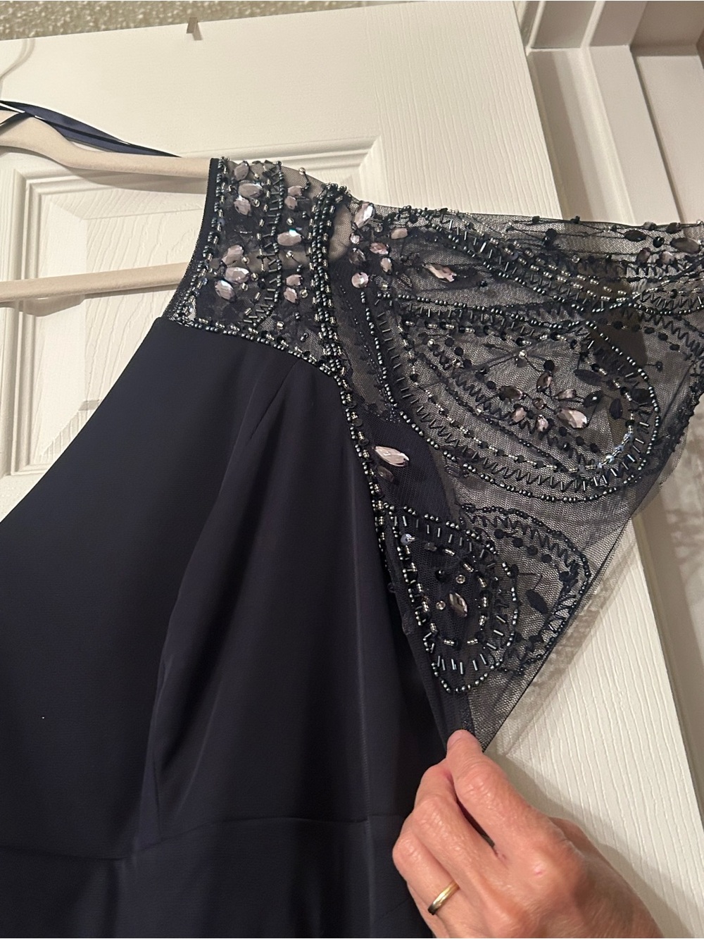 Xscape Navy V-Neck Evening Dress